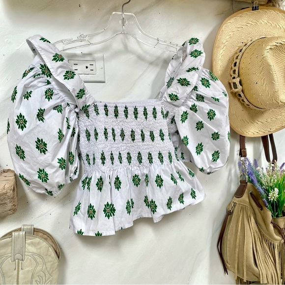 Anthropologie Moon River Balloon sleeves square neck Smocked boho blouse - Picture 13 of 16